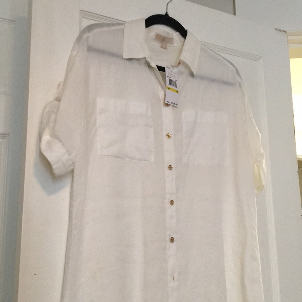 Michael Kors white linen shirt dress new M